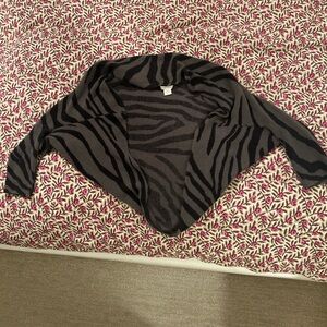 White + Warren Black and Gray Zebra Print Women's Sweater